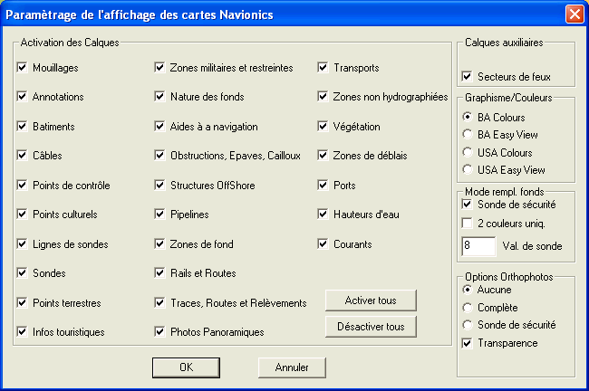 Paramètrages Navionics